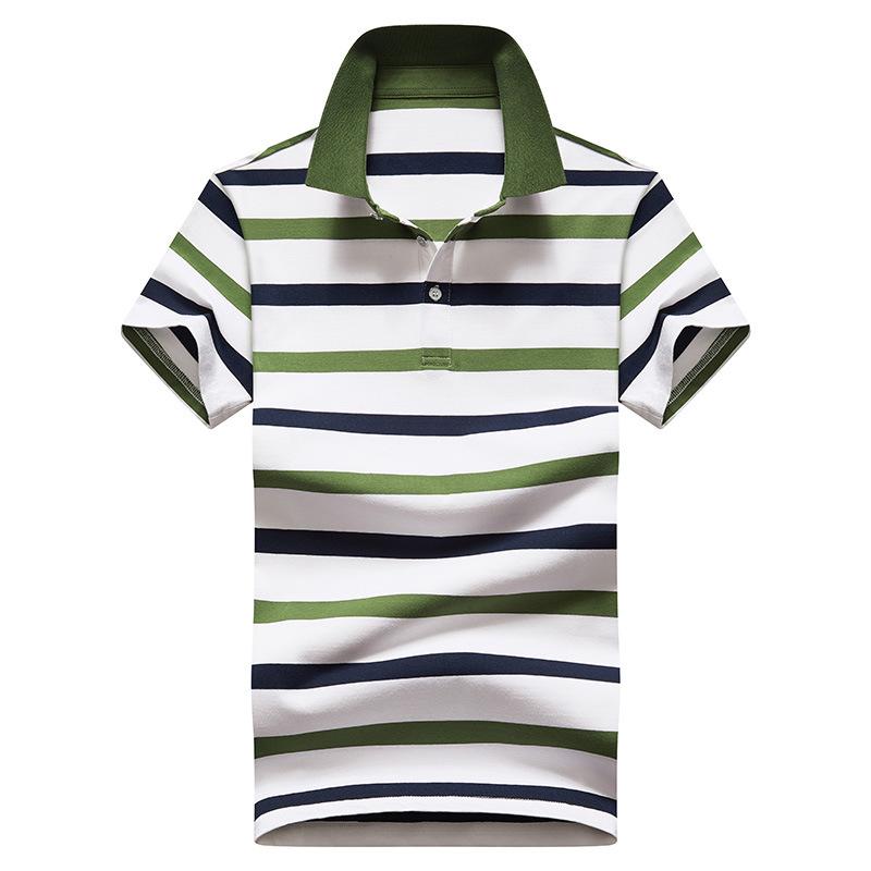 Men's Short Sleeved T-shirt with Lapel Top Summer Clothing Loose Striped Collar T-shirt