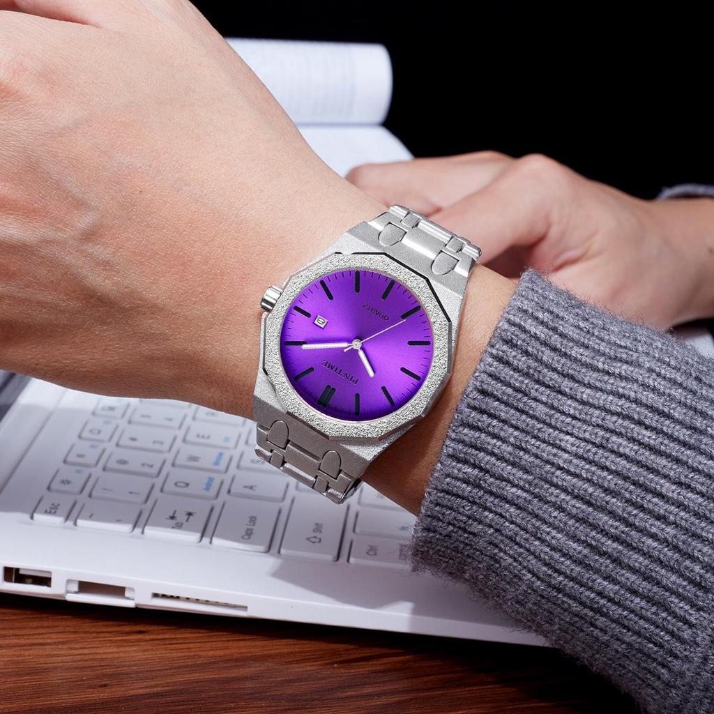 Fashion Men's Quartz Wristwatch - Frosted Stainless Steel Band, Multiple Color Dials, Casual & Business Watch