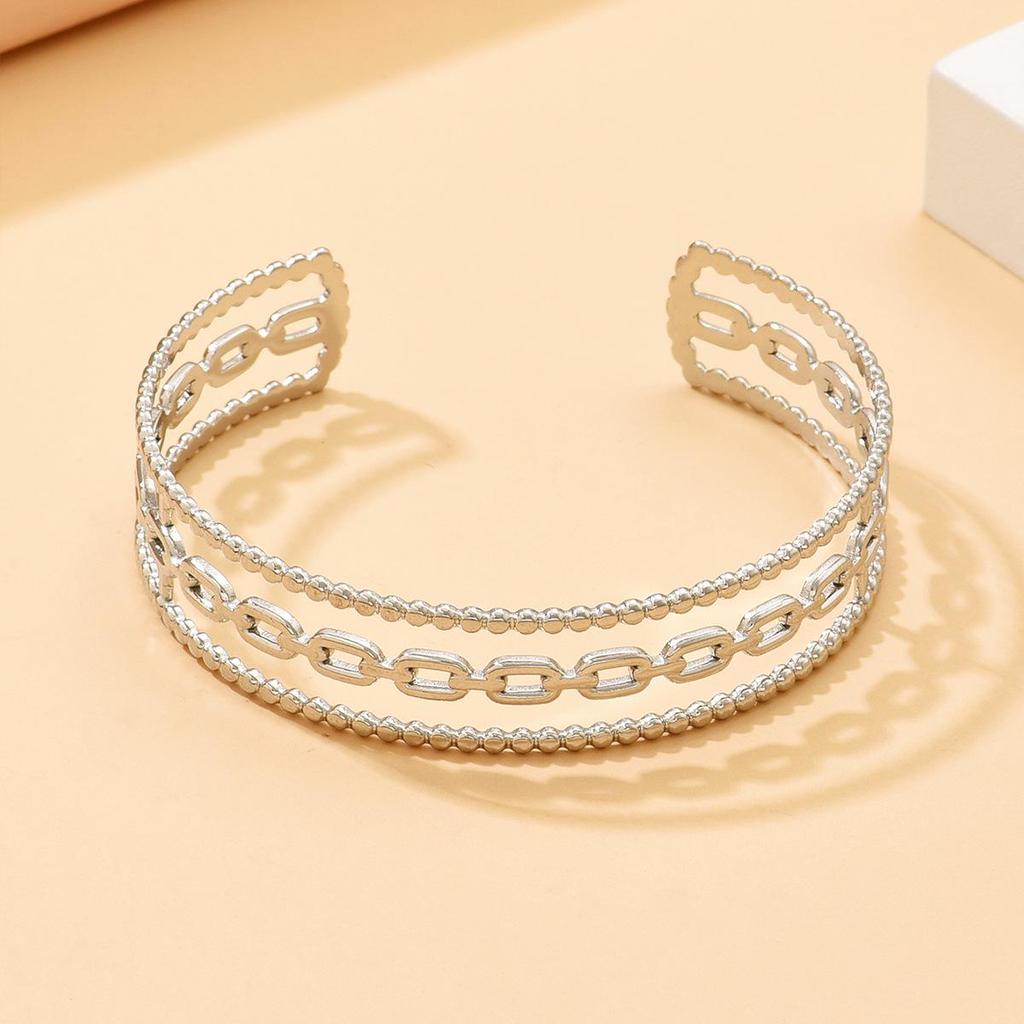 INS Style Stainless Steel Women's Geometric Chain C-Shaped Open Bangle Bracelet