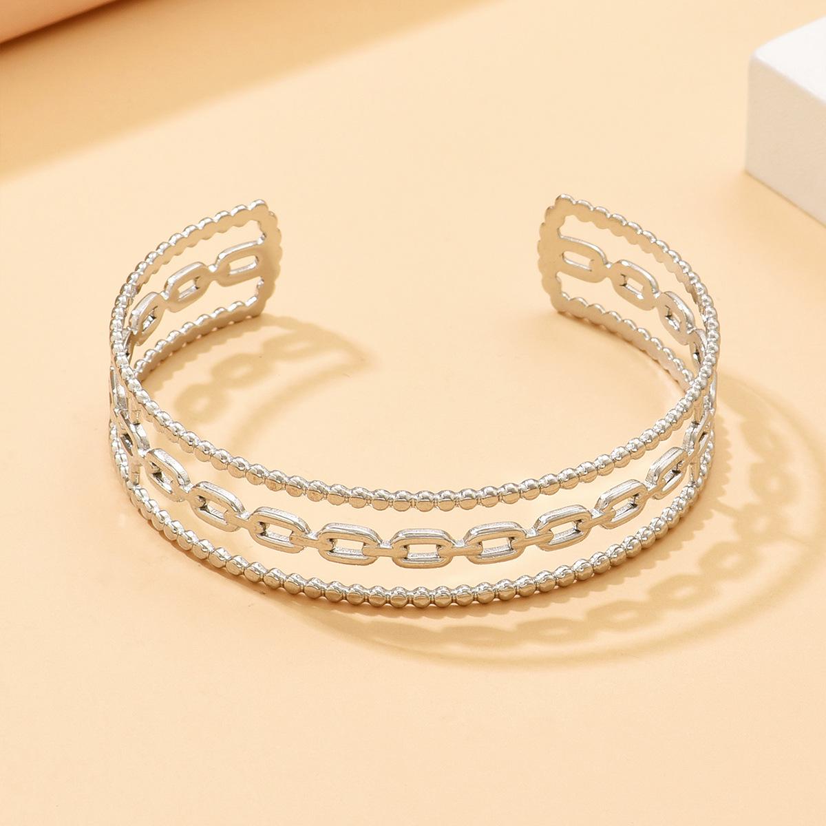INS Style Stainless Steel Women s Geometric Chain C-Shaped Open Bangle Bracelet