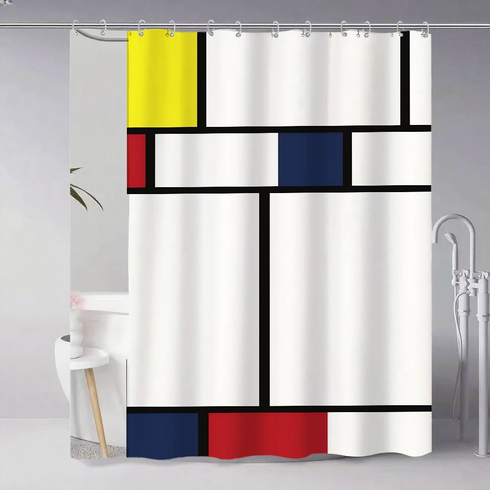 Art P-Piet Cc-Ornelies M-Mondrian Modern Simple Shower Curtain Bathroom Decorative Polyster Shower Curtain With Hook