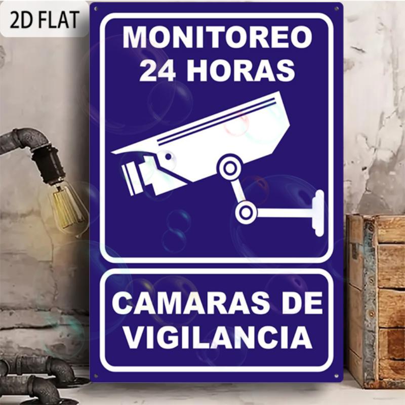 2D Flat Aluminum Sign 8x12 Sign "MONITOREO 24 HORAS" Durable Outdoor Aluminum Sign for Business And Parking Regulations