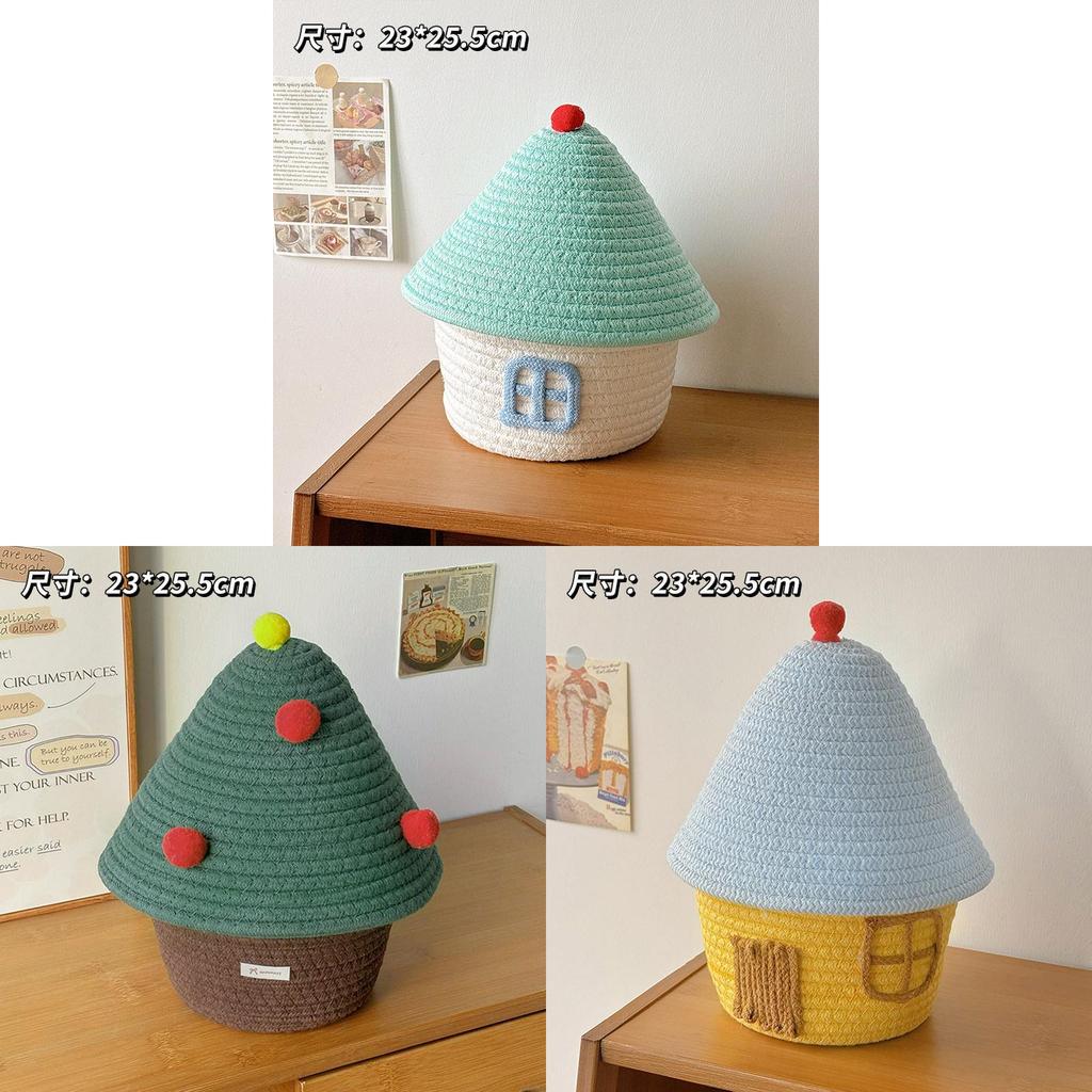 Cute Little House Woven Storage Bin With Cover For Home Bedroom And Kids Room