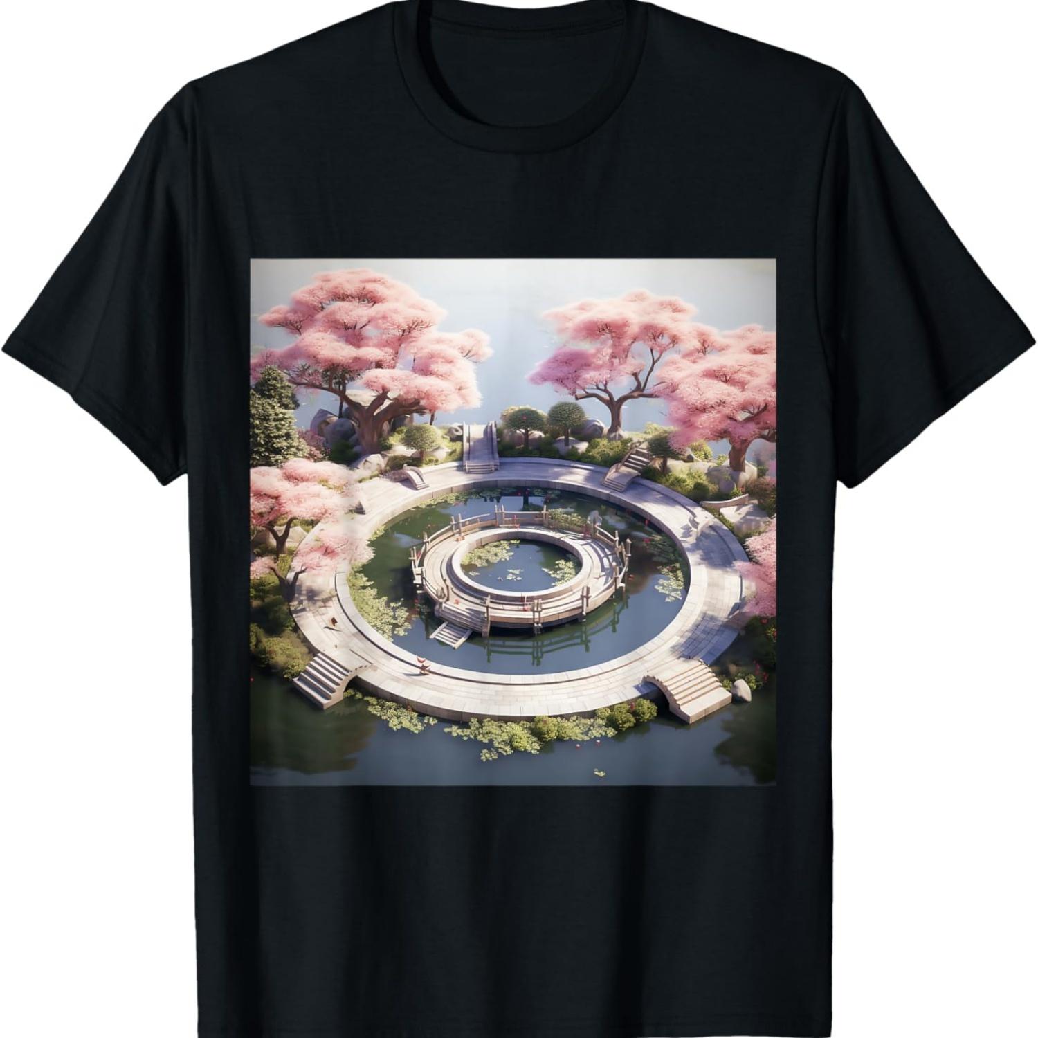 Корейская футболка Zenith Circular Tranquility с цветами вишни S чёрный