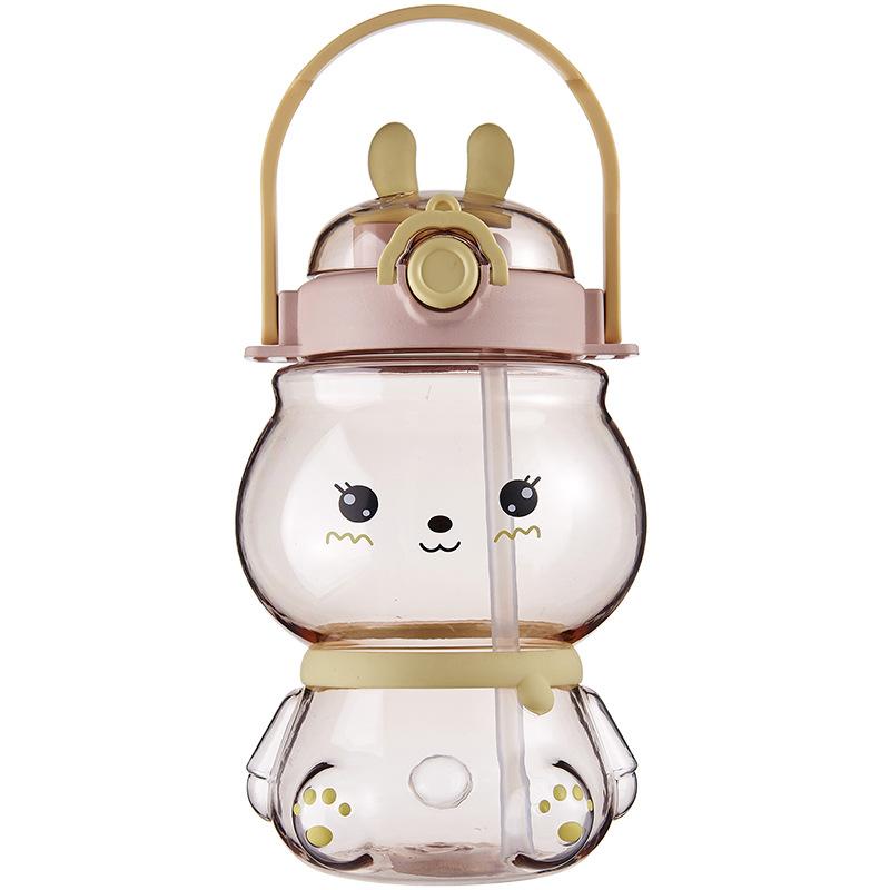 Charming Children Rabbit Double Drinking Cup Kindergarten Student Portable Strap Straw Cup Girls Plastic Water Cup