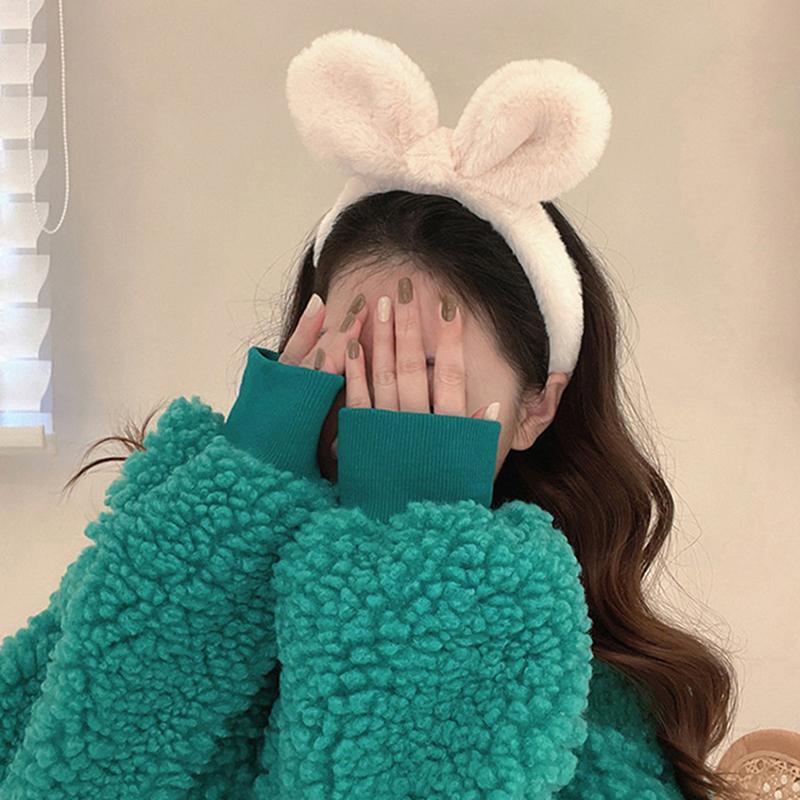 1Pc Rabbit Ear Plush Headband Women Solid Color Plush Hairband Hair Hoop Girls Fashion Makeup Hair Accessories