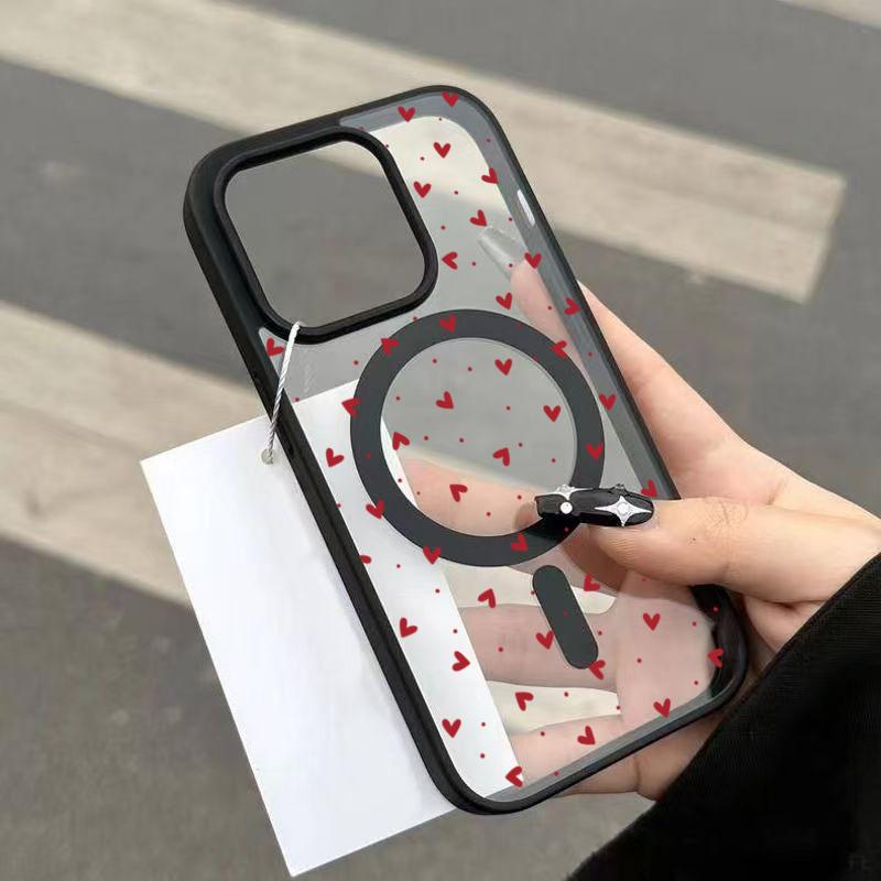 Polka Dot Heart Pattern Black Border Magnetic Clear Phone Case For iPhone 17 Air 16E 16 15 14 13 12 Pro Max Plus 11 17 Cover
