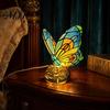 Metal Wire Stained Glass Lamp Cute Bedside Table Lamp, Butterfly Rose Nightstand Lamps, Retro Artistic Desk Light Wing Shade, Bedroom Decor