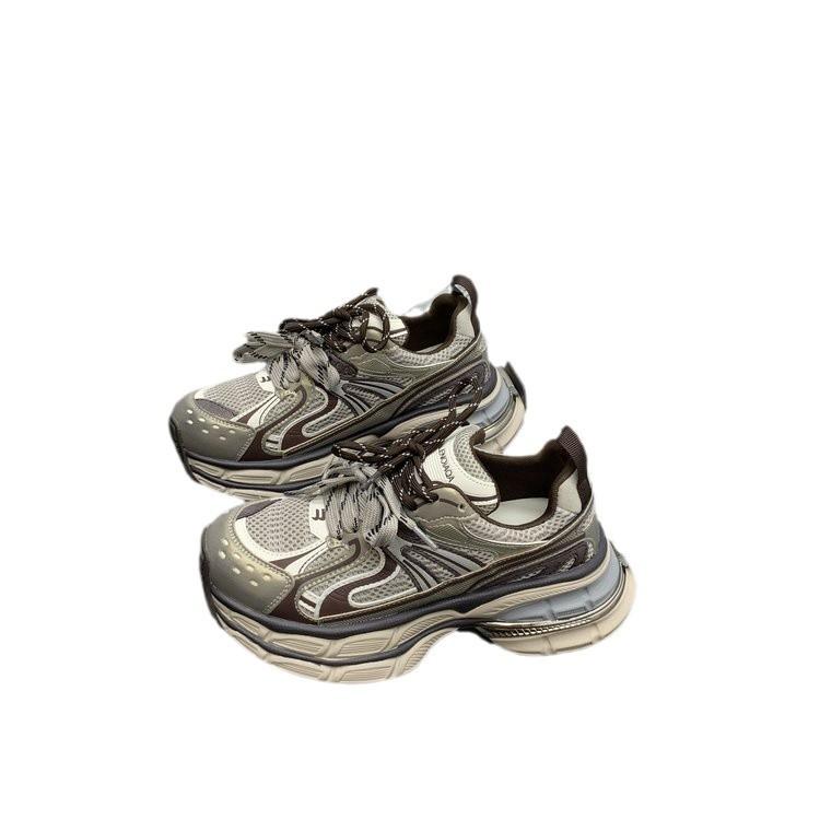 European Station Dad Shoes Mesh Shoes Breathable Leather 2025 Autumn and Winter Velvet Platform Casual Sports Shoes Women's Shoes