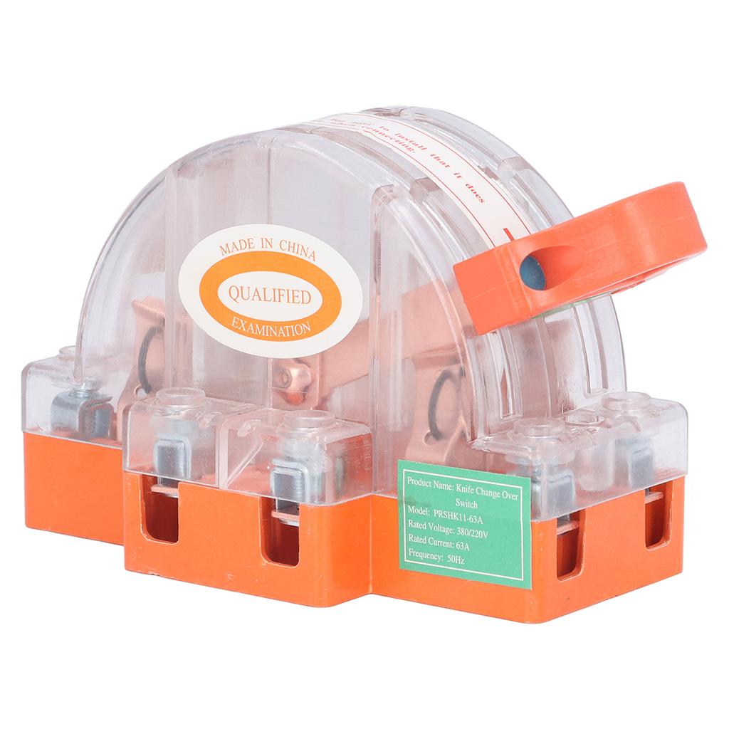 Knife Switch 2P 63A Pure Copper LED Bidirectional Dual Throw with Transparent Shell for Home