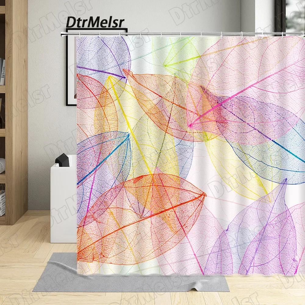 

Creative Leaves Shower Curtains Red Blue Yellow Abstract Tree Leaf Modern Minimalist Print Cloth Bathroom Decor Bath Curtain Set W60H190(CM)-1 Pcs