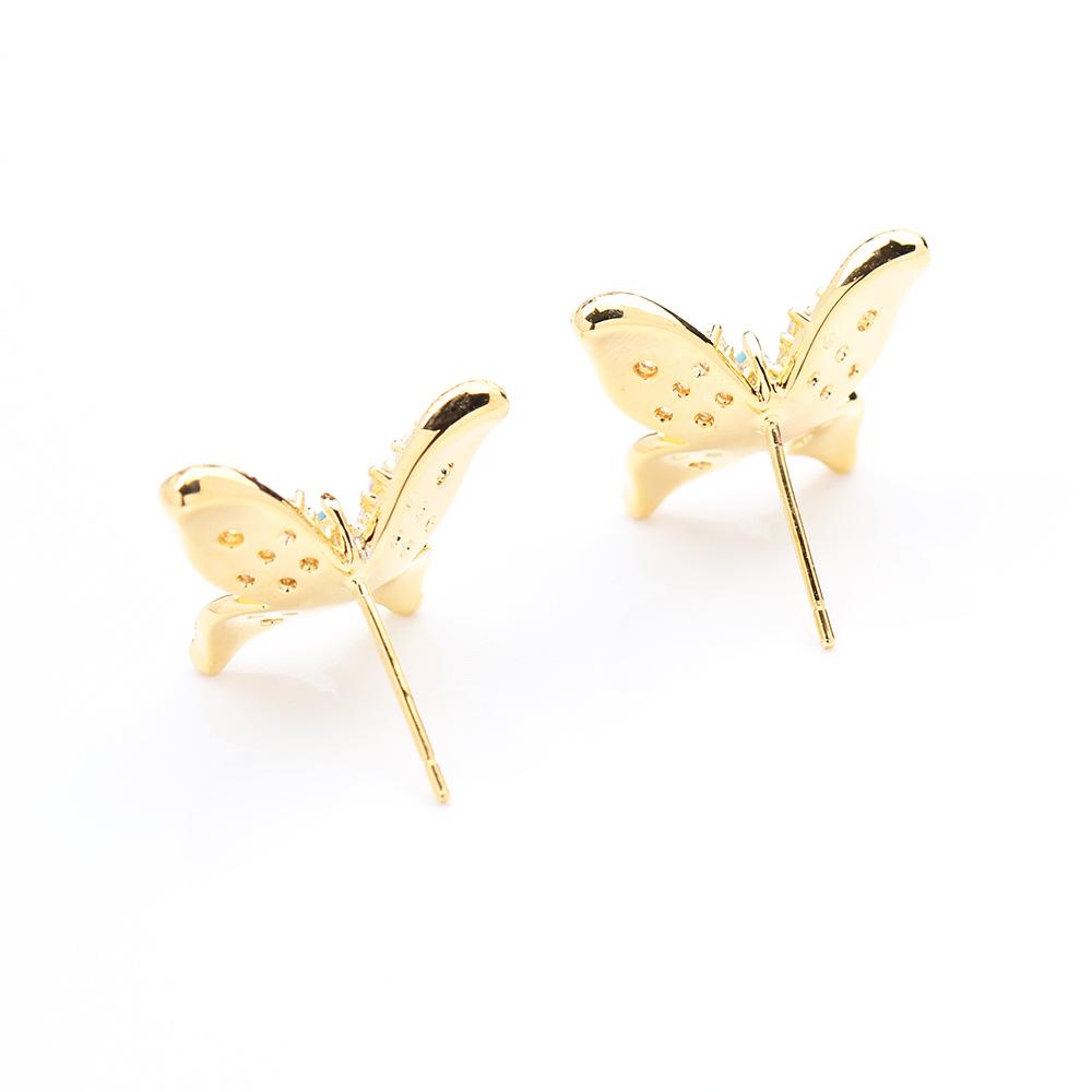 New exquisite diamond-encrusted blue butterfly earrings gold and silver brushed craft stud earrings 925 silver needle women's earrings