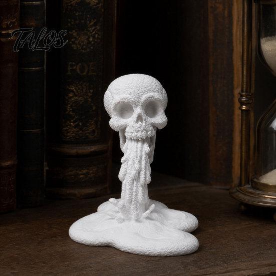 Window Sill Skull Decoration 3D Printed Water Flow Ornament, Creative Statue with Spitting Sculpture Stable Base, Compact Gothic Decoration, Halloween