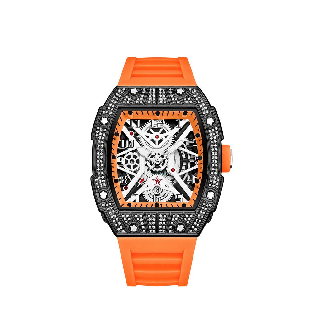 Series Hollow Wine Barrel Light Luxury Full Diamond High-End Casual Versatile Trend Luminous Men'S Watch