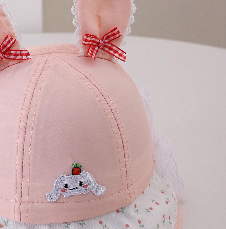 Spring Baby Hat with Cute Rabbit Ears - Korean Style Sun Protection Bucket Hat for Outdoors.
