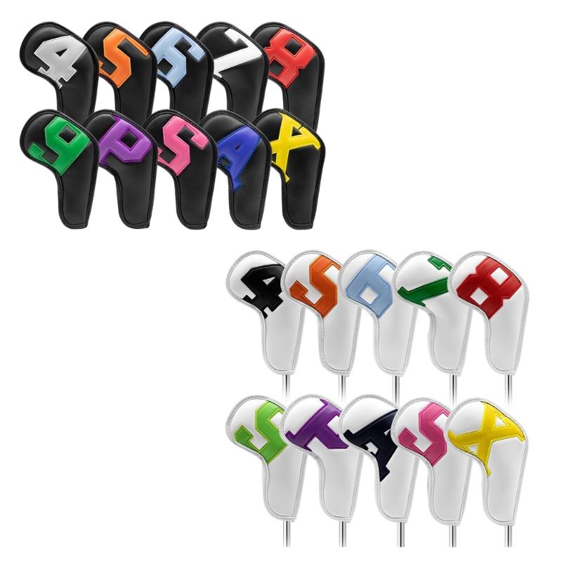 10Pcs Leather Golf Iron Head Covers Golf Headcover Protective Cover Waterproof Golf Club Head Covers Putter Protector