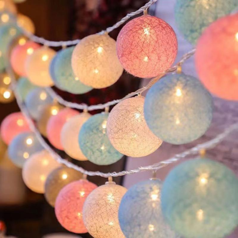 LEDs String Lights Cotton Thread Balls Home Decoration Lamp for Party Wedding Color Light String Christmas Decorations