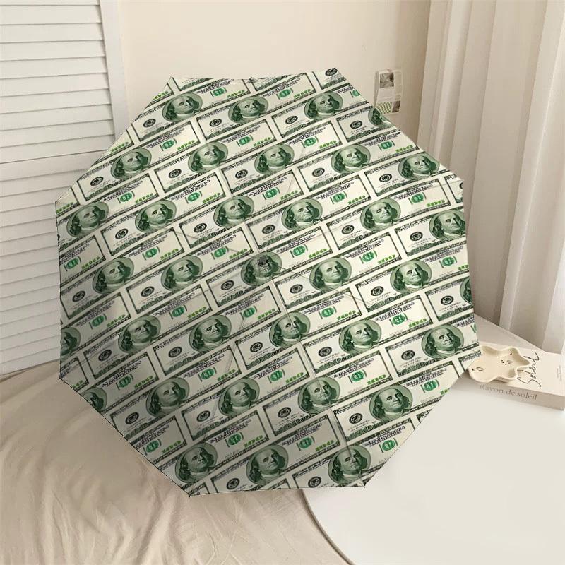 

1PC Money Banknotes Automatic Open/Close Umbrella with Windproof, 8-Rib Sturdy Canopy, Durable Ribs, Fashionable Design, Outdoor Accessory, Fun Prin,