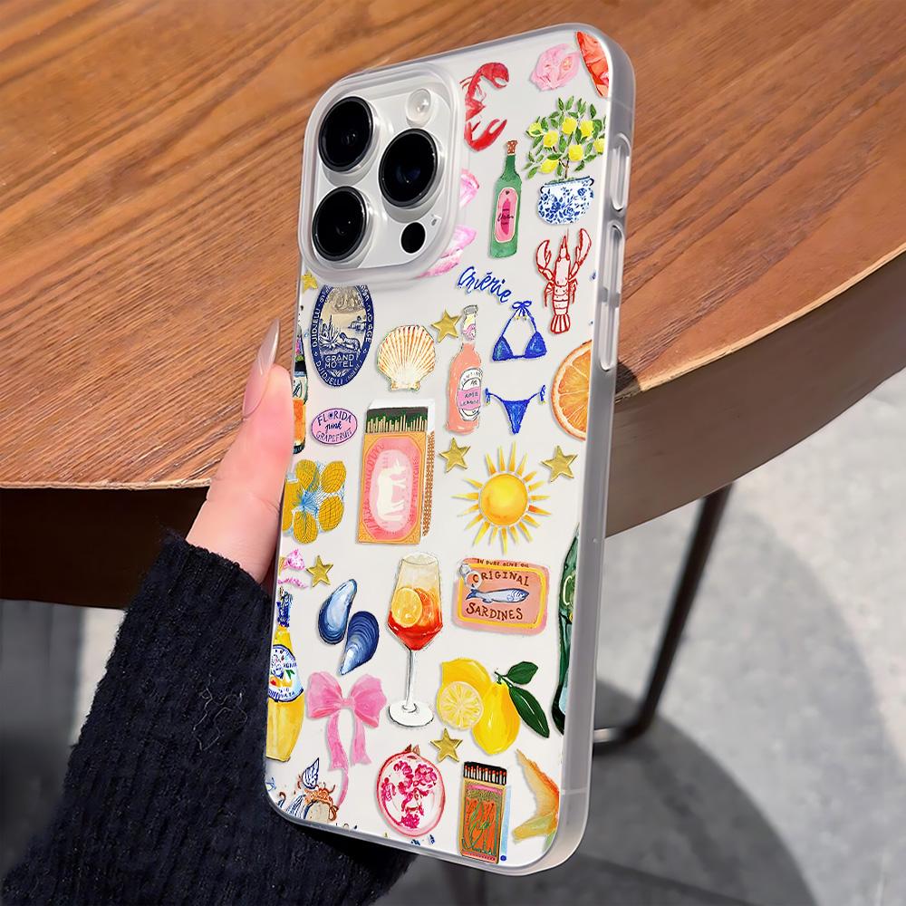 Wein Meeresurlaub Thema Matt Klar Mattiert Stoßfest Handyhülle für IPhone 16 15 14 Plus 13 12 11 7 8 Pro X XR Max 7 8 Plus