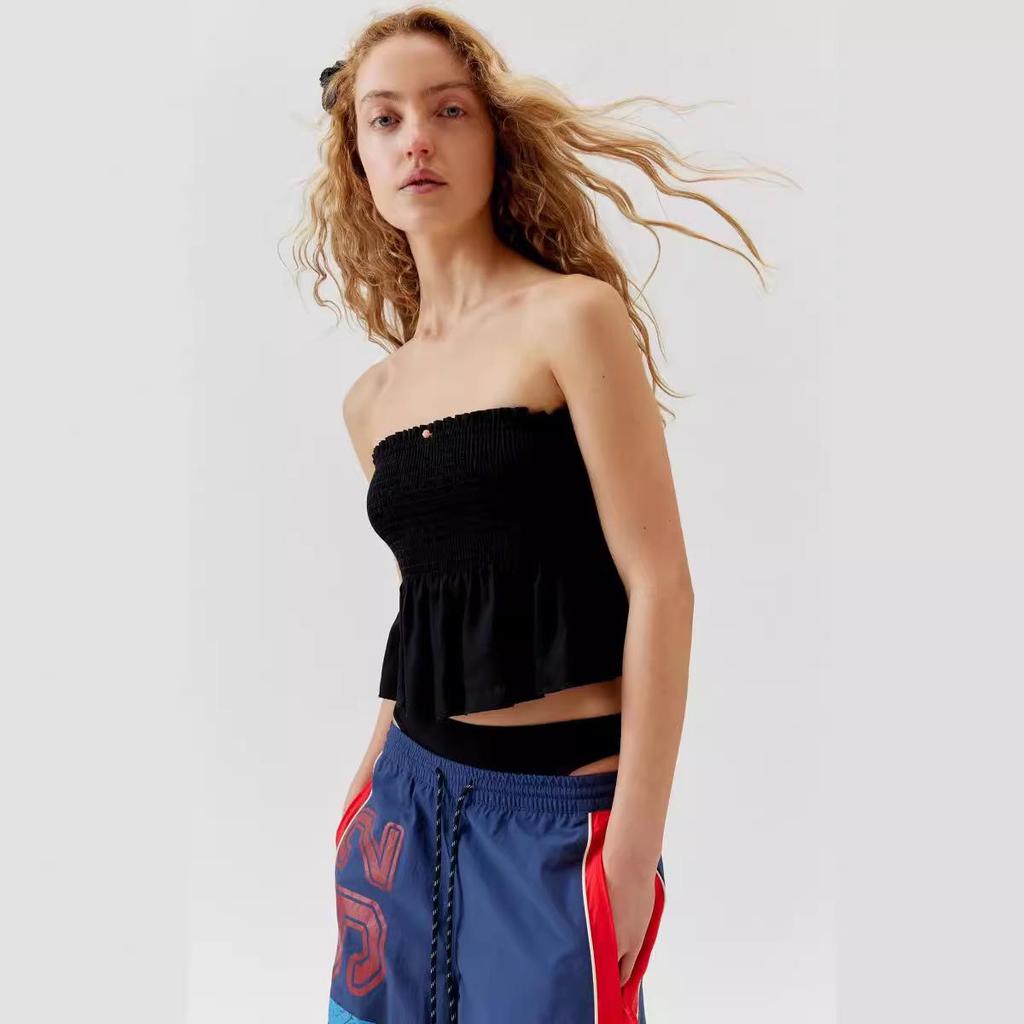 2026 Autumn European and American Fashion Women's Solid Color Ruched Bandeau Tank Top