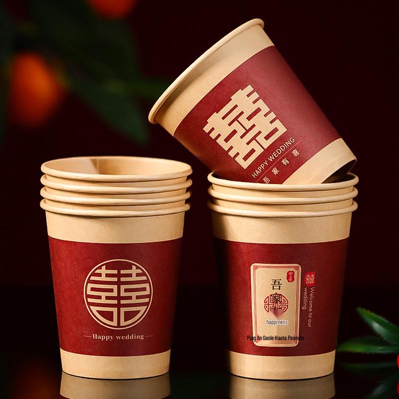 Elegant Disposable Red Wedding Paper Tea Cups