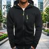 Casual Lightweight Outerwear Men Zip-up Hoodie, Athletic Hooded Jacket, Long Sleeve Sweatshirt Versatile Exercise Sports Jacket with Zippered Pockets