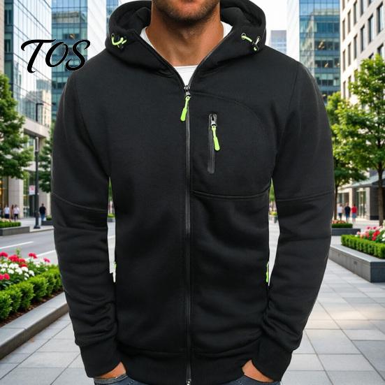 Casual Lightweight Outerwear Men Zip-up Hoodie, Athletic Hooded Jacket, Long Sleeve Sweatshirt Versatile Exercise Sports Jacket with Zippered Pockets
