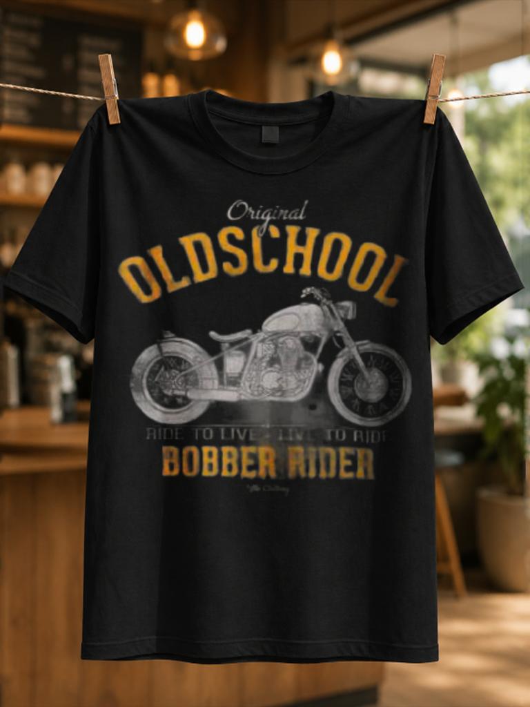 Oldschool Bobber Rider Faded Motorcycle Sketch With Yellow Varsity Text And Ride To Live Vintage Unisex All Tshirt