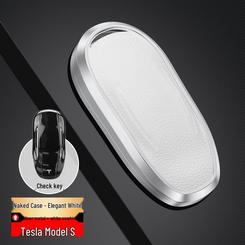 Tesla Model 3/Y/S Genuine Leather Key Cover with Metal Protective Shell Buckle