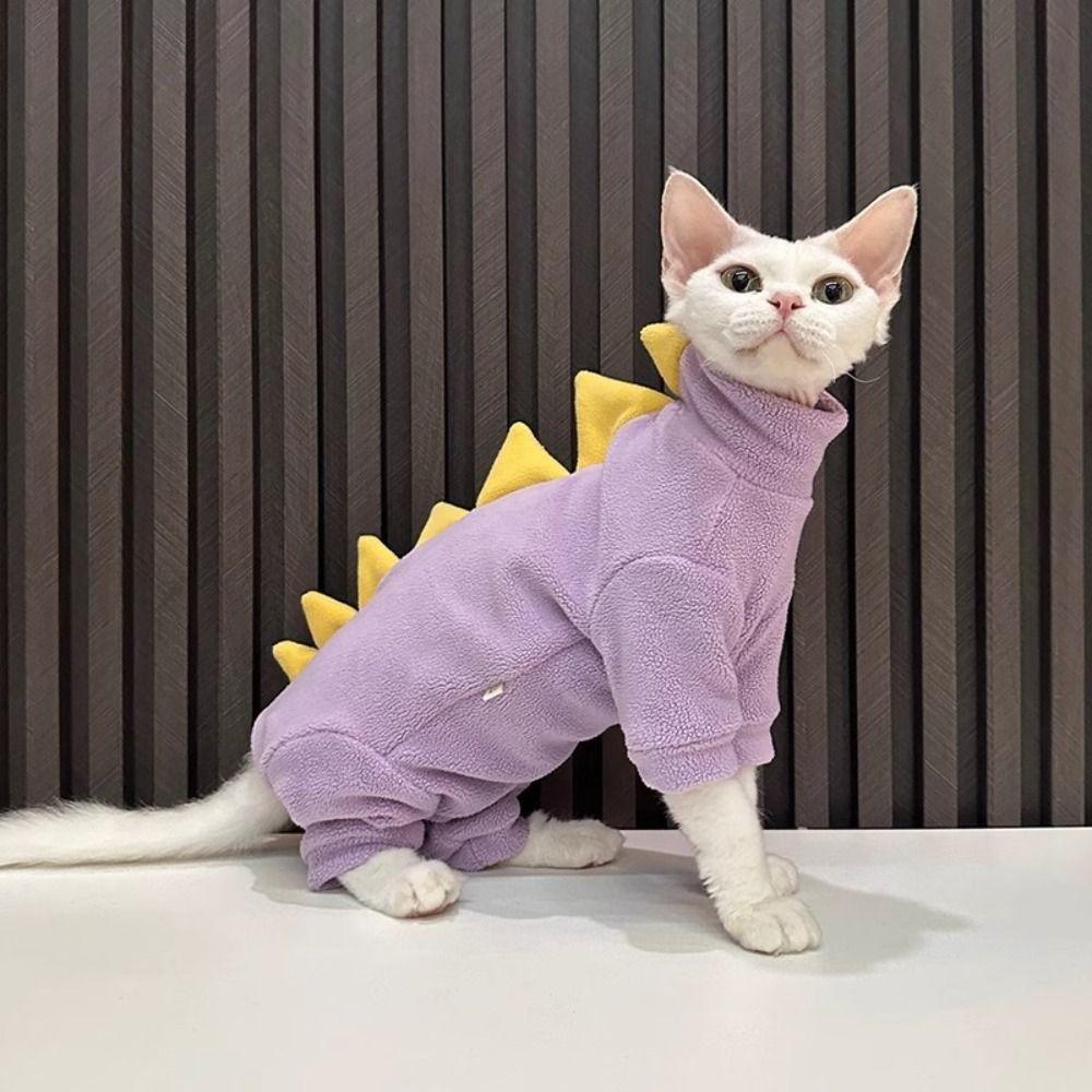 Haustierkostüm Niedliche Dinosaurierform Fleece-Sweatshirt Weich Bequem Katze Warmer Mantel Lila Blau Sphynx-Katze 4-beiniger Overall Frühling
