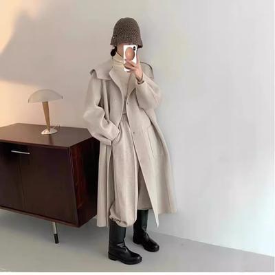New Autumn and Winter Double-sided Wool Coat Hooded Long Korean Style Loose Casual Woolen Coat