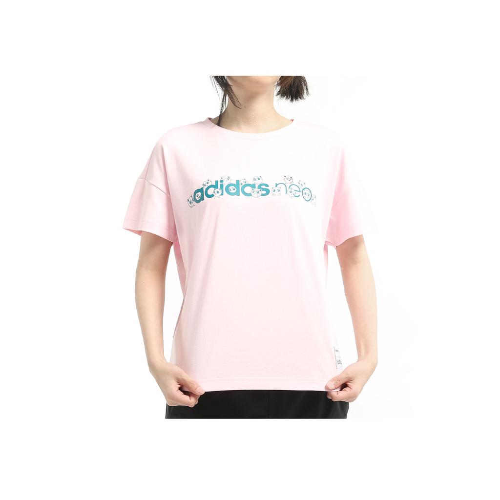 Adidas Neo X Pokémon Collaboration Printed Logo Round Neck Short Sleeve Drop Shoulder T-Shirt Women T-Shirts Clear-Pink GC7070