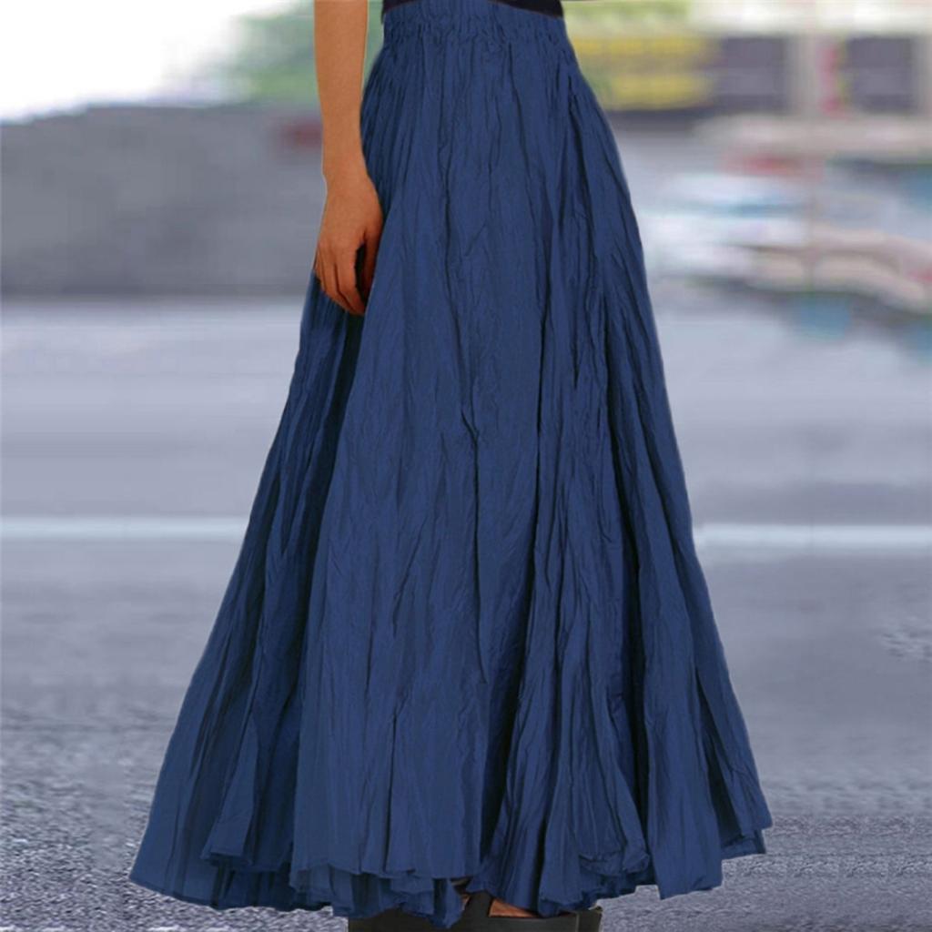 Women's  Casual Pleated Solid Color Half Skirt, Pleated A-line Skirt, Large Swing Floor-length Skirt