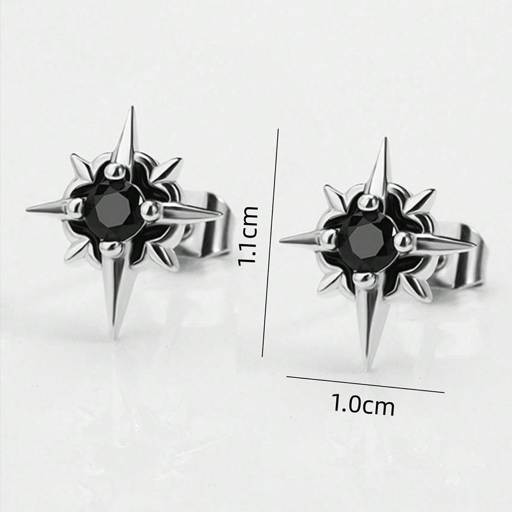 Black CZ Metal Star Earring Stud For Men Women Hip Hop Style Antique Copper Color Start Clear Crystal Couple Post Earrings