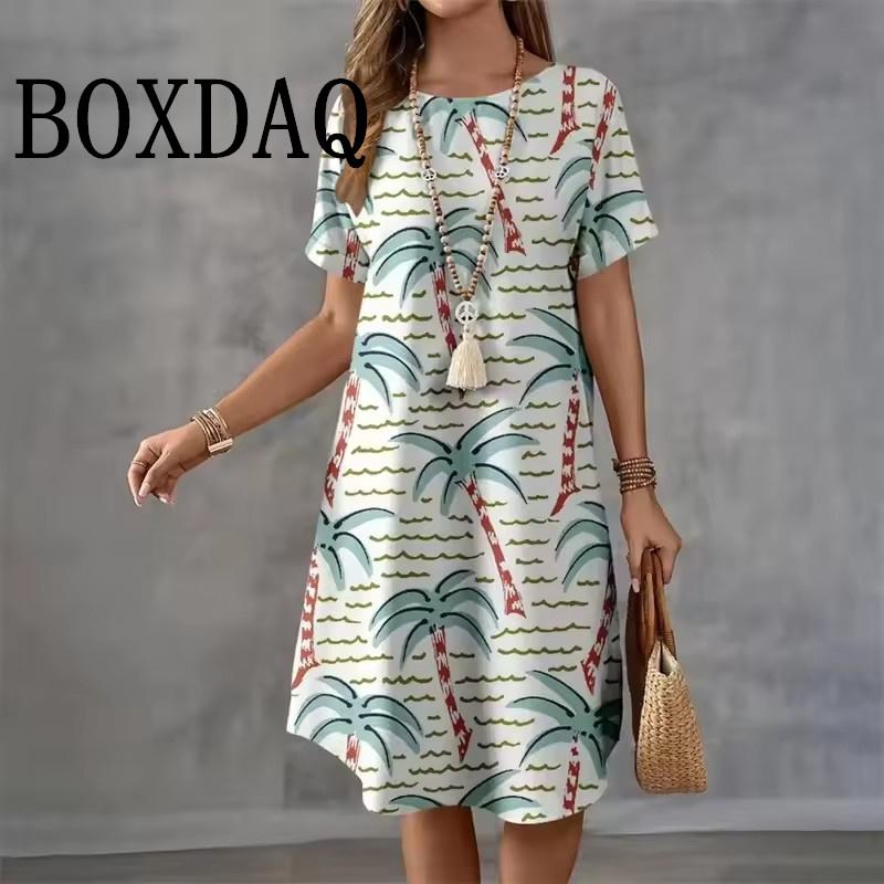 

Flower Print Dress Women s Casual Crew Neck Comfortable Casual Dresses 5XL
