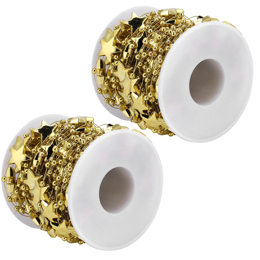 2 Peças ABS Estrela de Cinco Pontas Pérolas Contas Cordão para Casamento Buquê de Noiva Decoração de Natal(Ouro