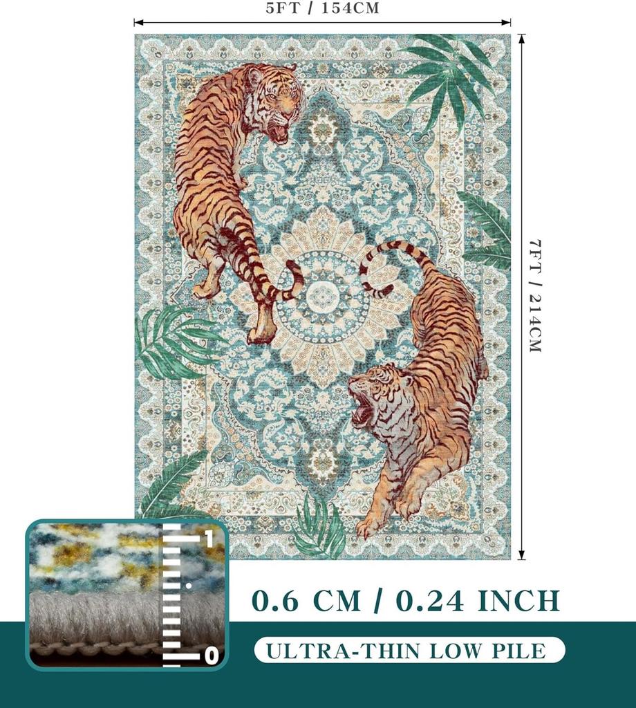 Tiger Animal Living Room Carpet Luxury Washable Foldable Non-slip Bedroom Bedside Mat Coffee Table Cloakroom Rugs Alfombra