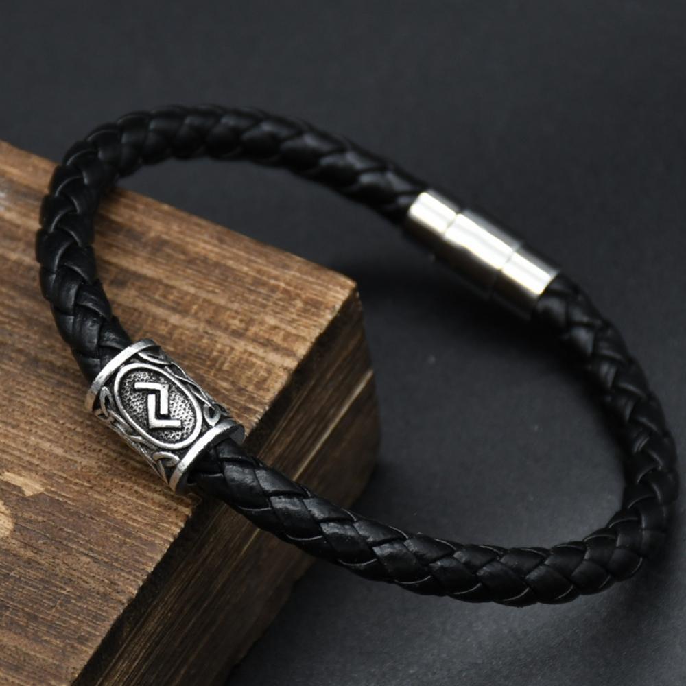 Men Leather Viking Bracelets Rune Charms Beads Valknut Amulet DIY Bracelets Bangles Jewelry