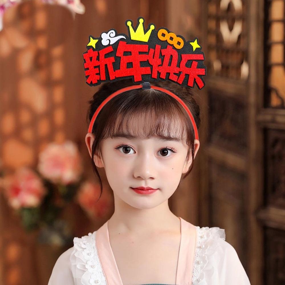 Cartoon 2025 Happy New Year Headband Red New Year Headdress Cute Snake Year Hairband  Children
