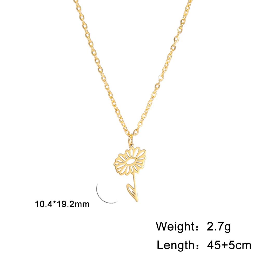 Stainless Steel Birth Month Flower Necklace Snowdrop Daisy Rose Pendant Neck Chains Trendy Jewelry Birthday Gift