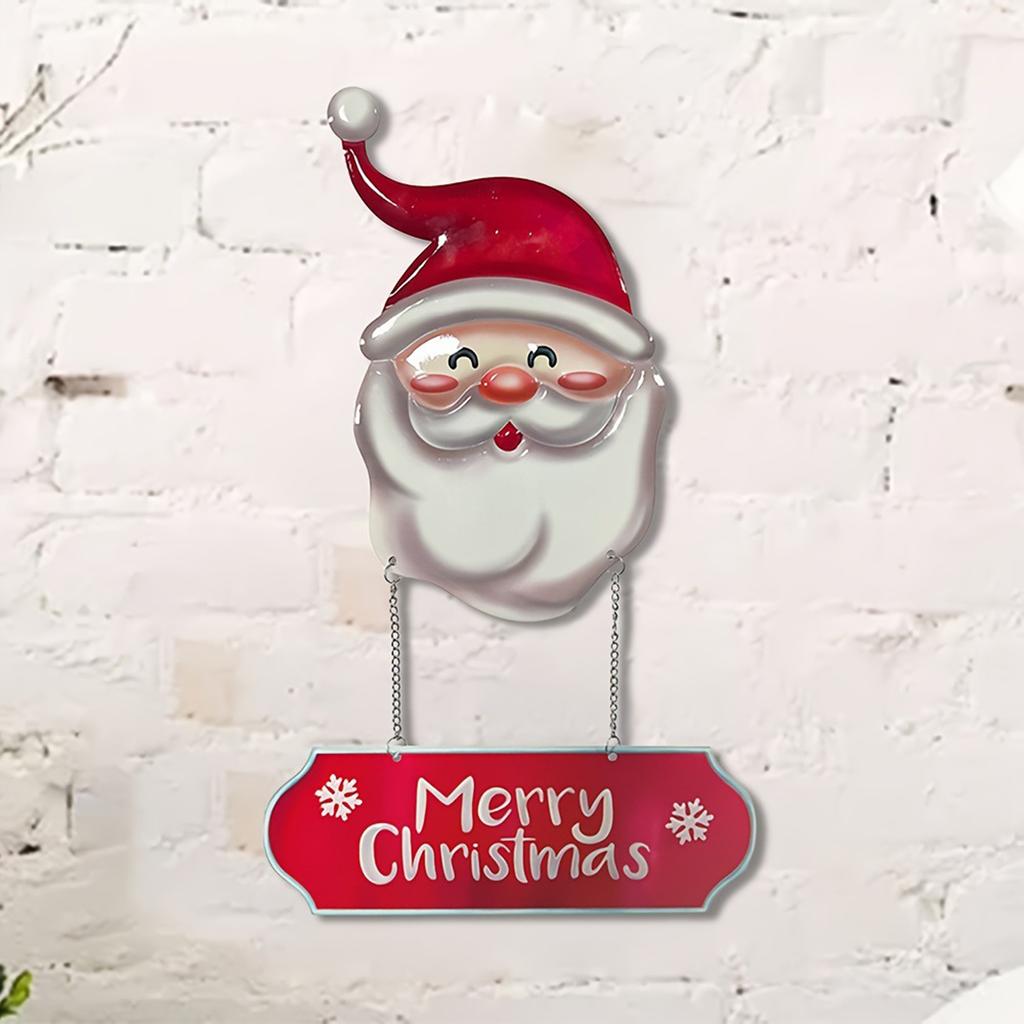 Christmas Door Hanging Sign with Santa Claus Face and Merry Christmas Lettering for Holiday Home Wall Decoration Indoor Outdoor