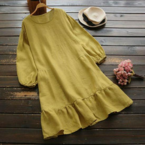 Abito Casual Retro in Velluto a Coste Autunno & Inverno Taglie Forti per Donna
