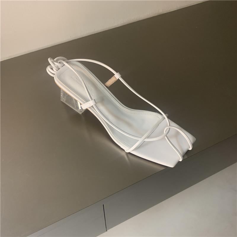 

Niche design straps thick high heels sandals temperament open-toe lace-up shoes women 35 чёрный