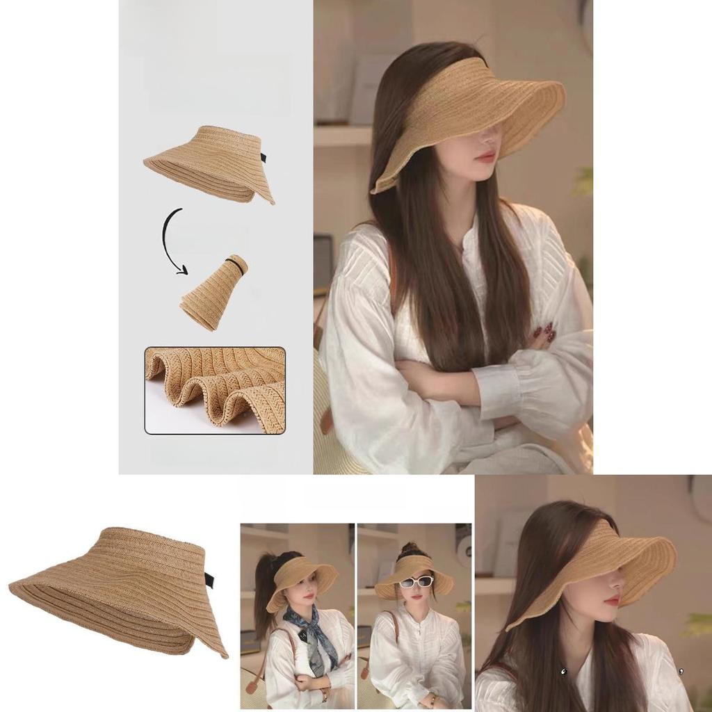 Summer Wide Brim Woven Hat For Women With Breathable Sunshade Beach Sun Hat
