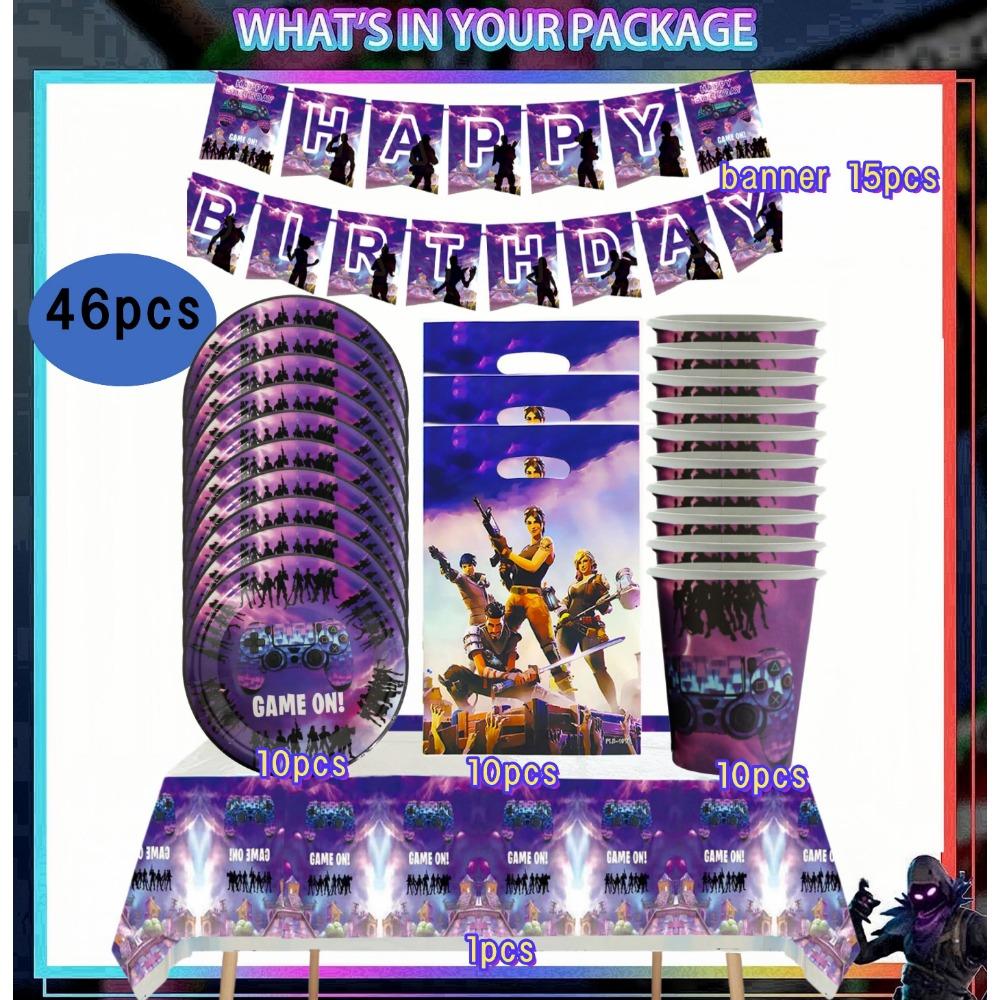 Shooting Game Fortnition Birthday Party Decoration Tableware Set 10people Backdrop Alpaca Balloon Baby Shower Kid Party Supplies