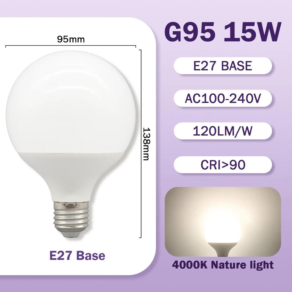 G80 G95 G120 LED-Lampe E27 10W 15W 18W 120LM/W AC 220V 127V CRI90 Energiesparende Global Light Lampada Ampullenlampe Eitelkeitslampen