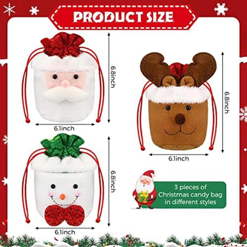 Portable Christmas Kids Candy Bags Pouch Santa Snowmen Xmas Bag Children Bag Drawstring Apple Bags Decorations Suitable for Gift