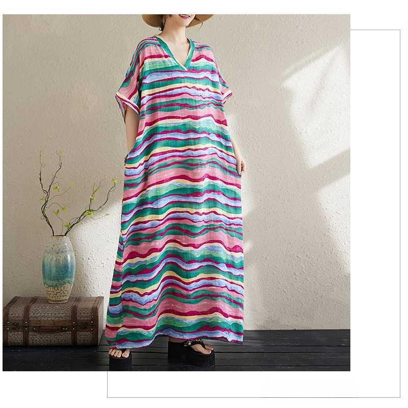 Summer Cotton and Linen Printed Loose and Simple Long Skirt for Women
