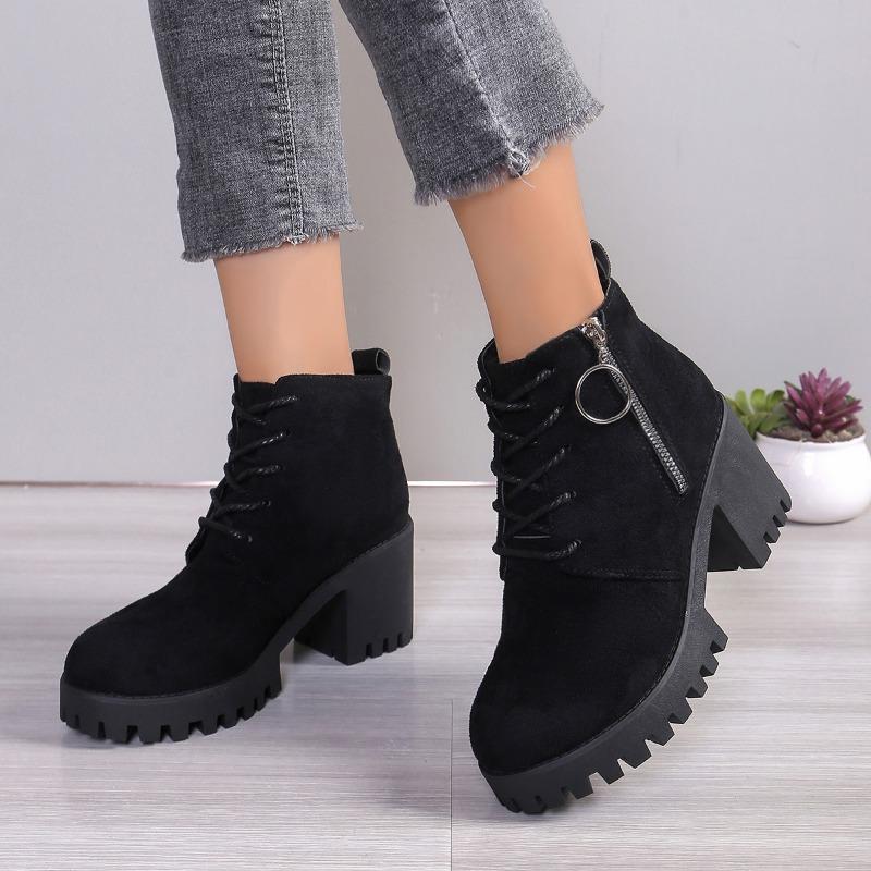 Fashion Ladies Shoes 2024 High Quality Side Zipper Women's Boots Fashion Front Lace-up Modern Boots Women Hot Sale Plus Size Ankle Boots