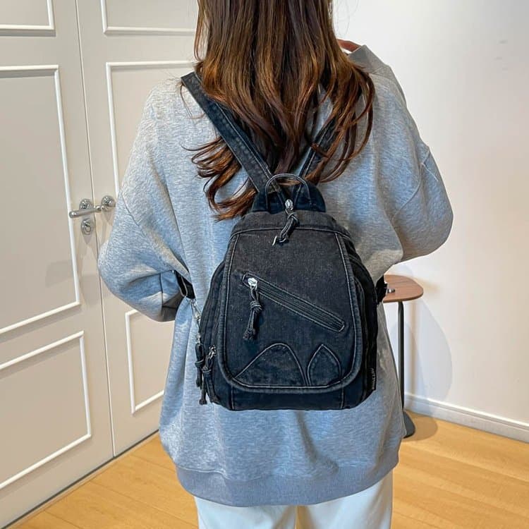 Джинсовый мини-рюкзак с несколькими отделениями для женщин чёрный
